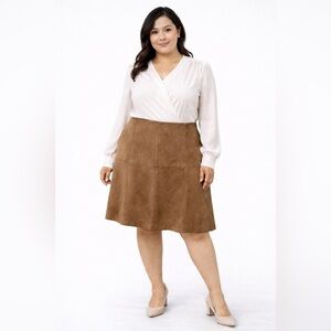 Talbots Faux Suede A-Line Skirt Brown Petite Zip Back Lined 16P